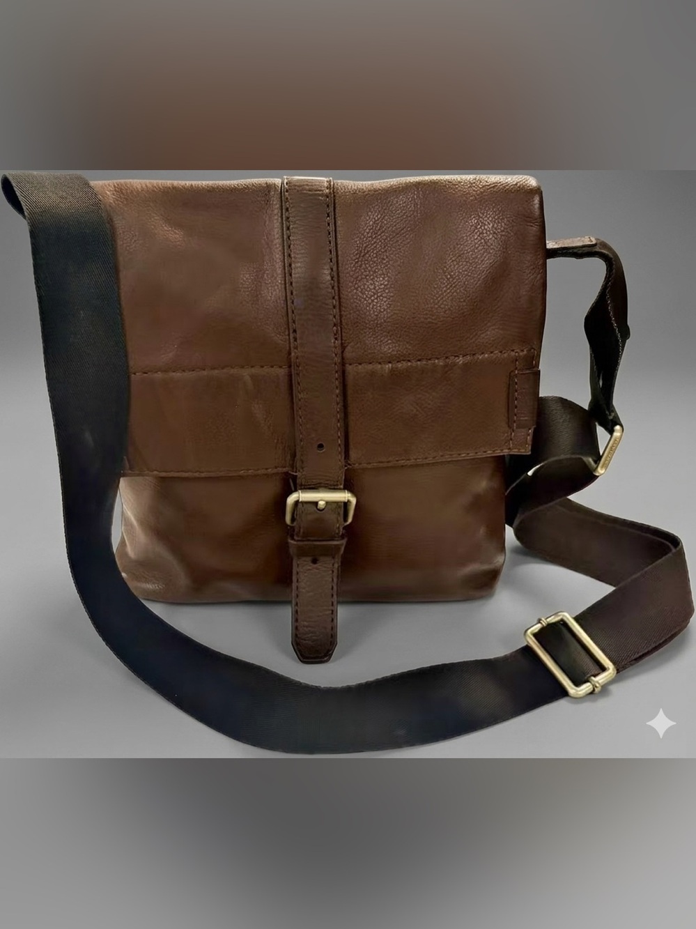 Fossil Brown Leather City Messenger Crossbody Bag Vintage